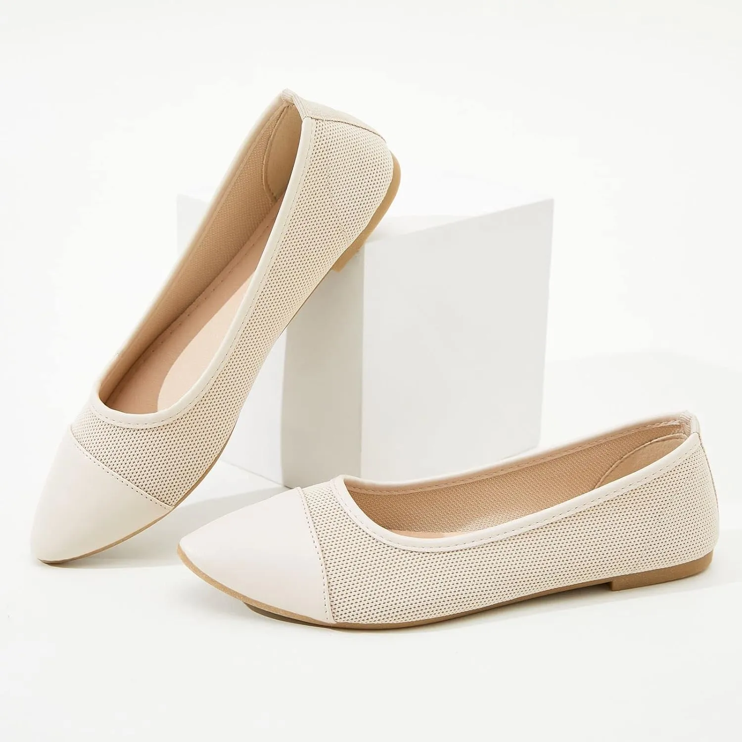 POVOGER Women's Pointed Toe Flats Womens Dressy Ballet Flats Foldable Low Heel Dress Shoes Comfortable