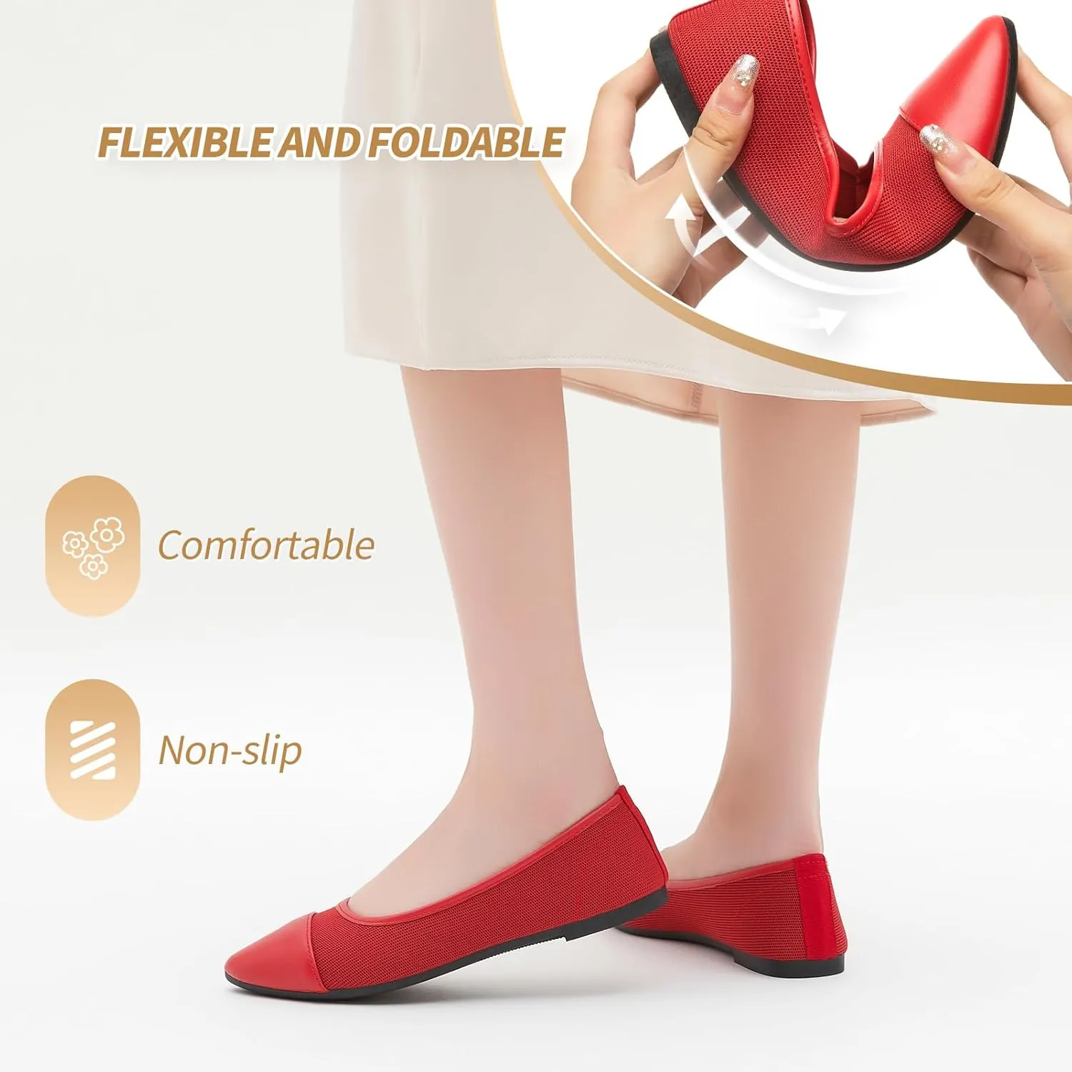 POVOGER Women's Pointed Toe Flats Womens Dressy Ballet Flats Foldable Low Heel Dress Shoes Comfortable