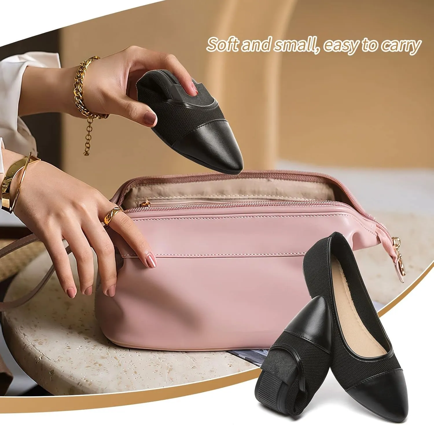 POVOGER Women's Pointed Toe Flats Womens Dressy Ballet Flats Foldable Low Heel Dress Shoes Comfortable
