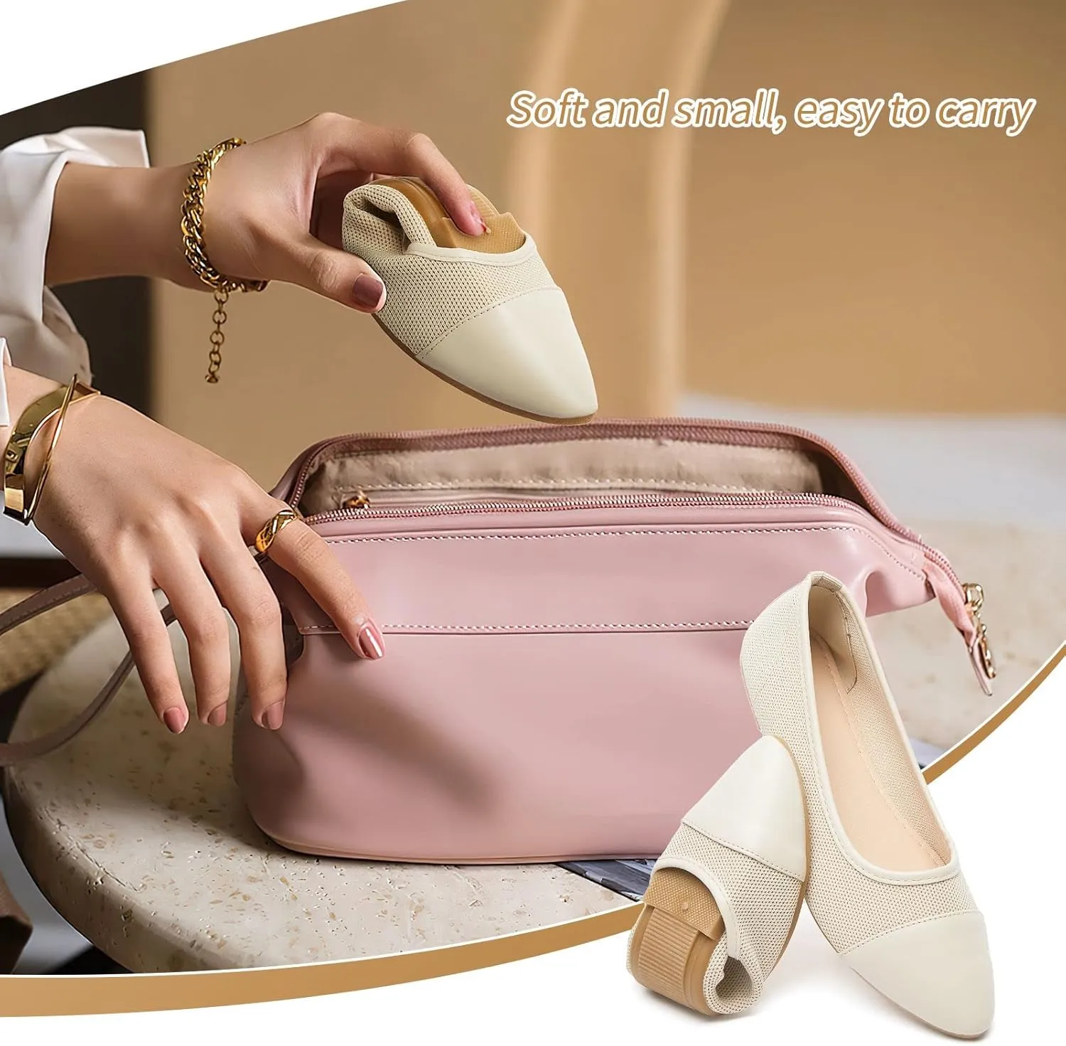 POVOGER Women's Pointed Toe Flats Womens Dressy Ballet Flats Foldable Low Heel Dress Shoes Comfortable