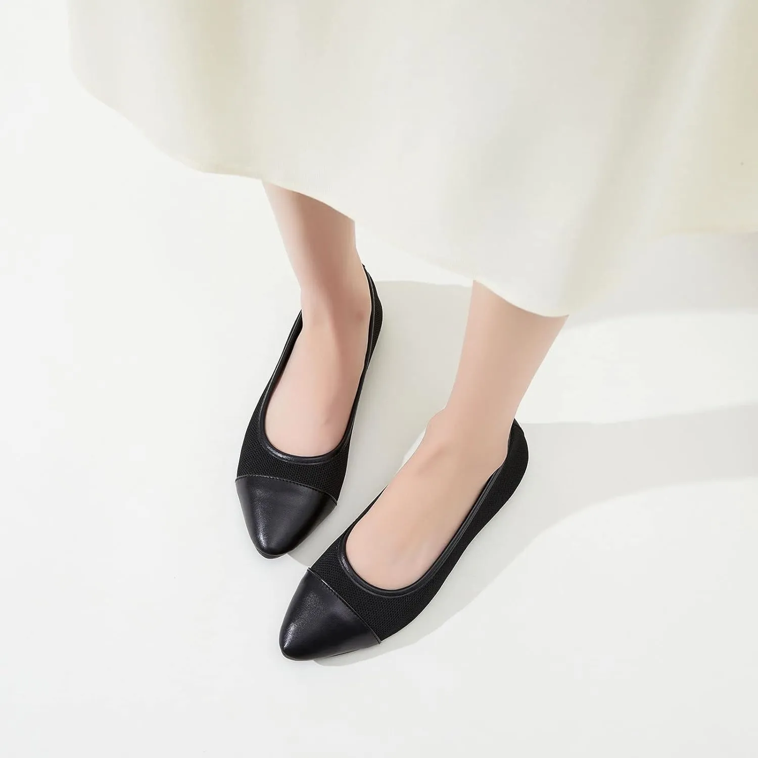 POVOGER Women's Pointed Toe Flats Womens Dressy Ballet Flats Foldable Low Heel Dress Shoes Comfortable