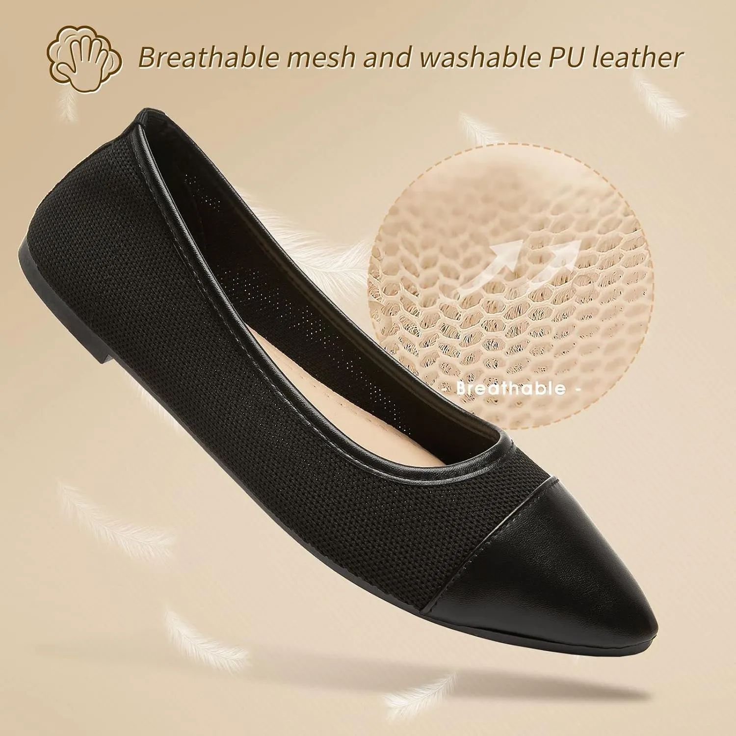 POVOGER Women's Pointed Toe Flats Womens Dressy Ballet Flats Foldable Low Heel Dress Shoes Comfortable