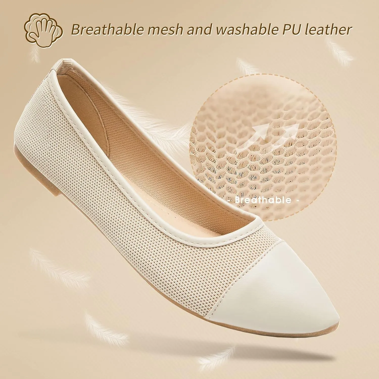 POVOGER Women's Pointed Toe Flats Womens Dressy Ballet Flats Foldable Low Heel Dress Shoes Comfortable