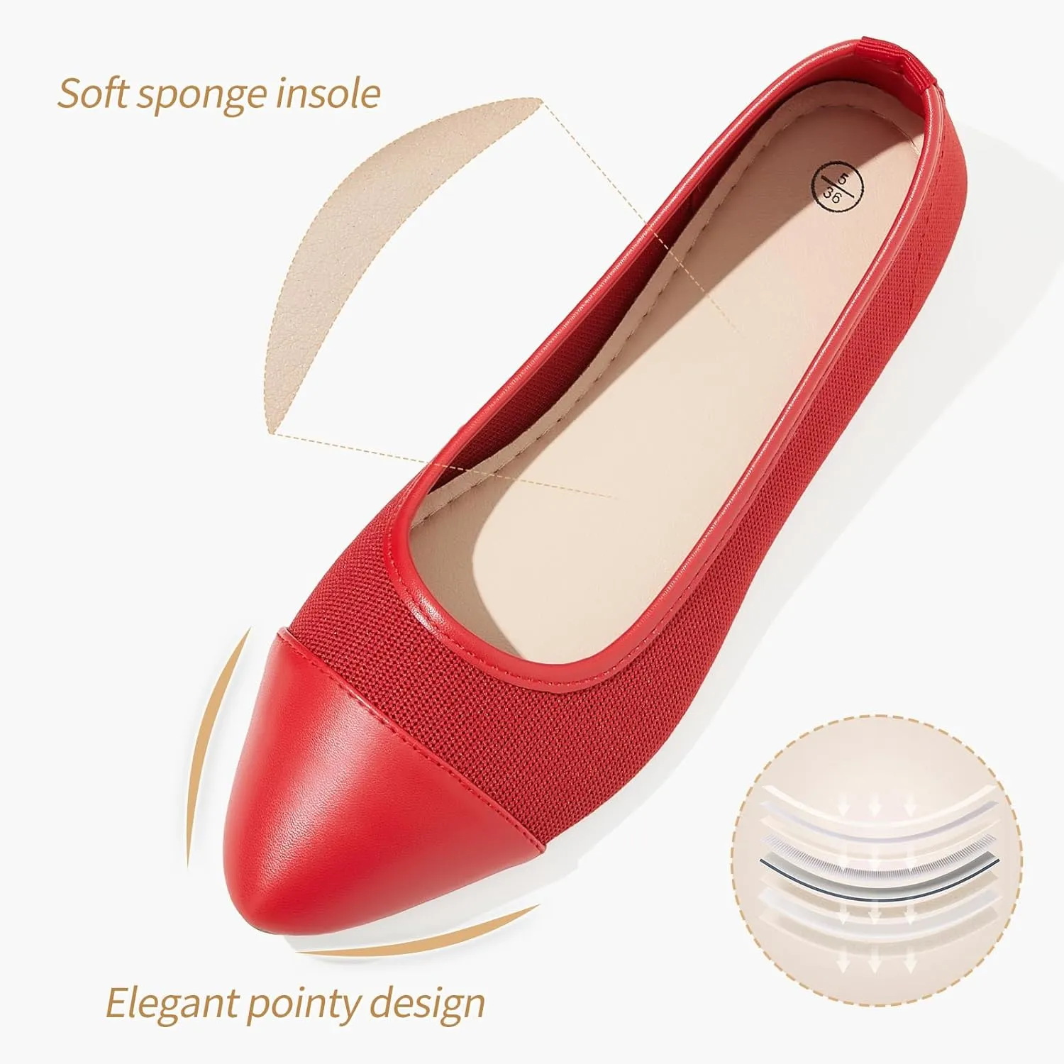 POVOGER Women's Pointed Toe Flats Womens Dressy Ballet Flats Foldable Low Heel Dress Shoes Comfortable