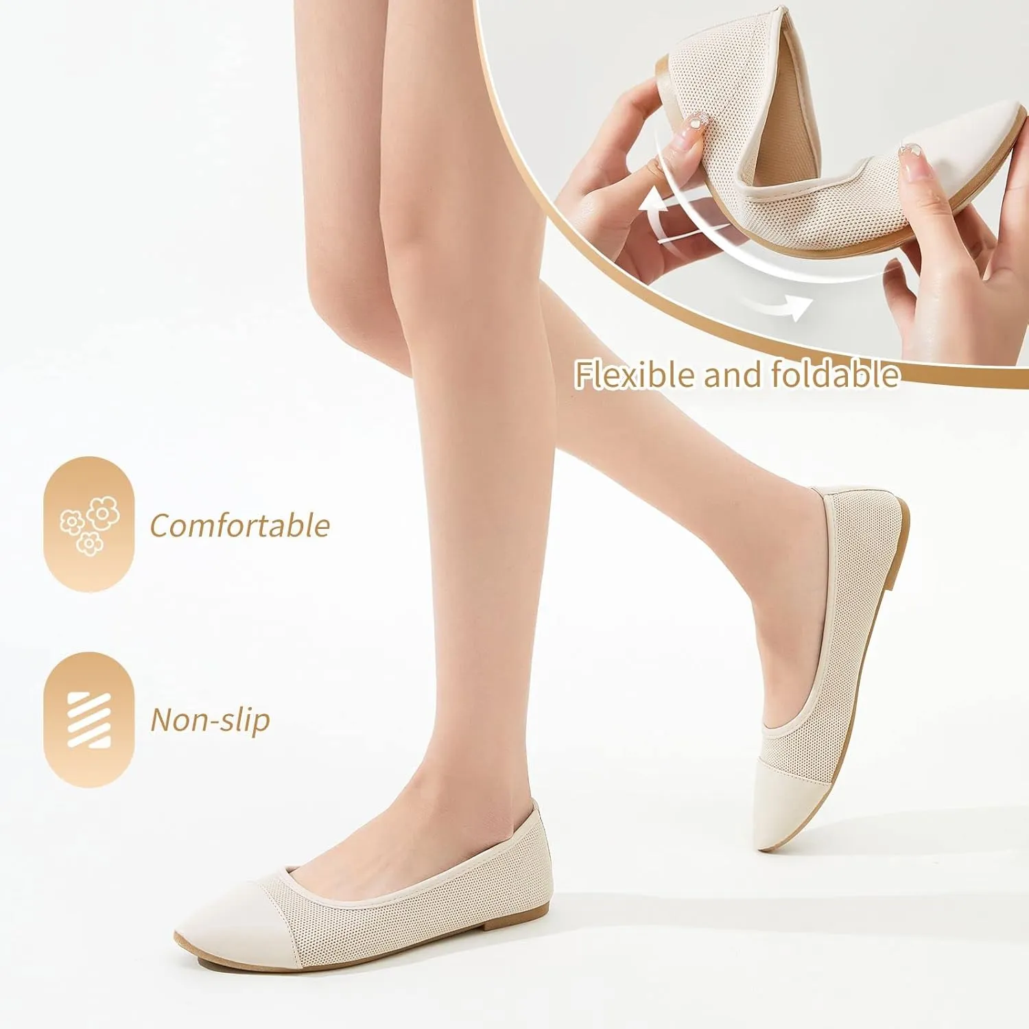 POVOGER Women's Pointed Toe Flats Womens Dressy Ballet Flats Foldable Low Heel Dress Shoes Comfortable