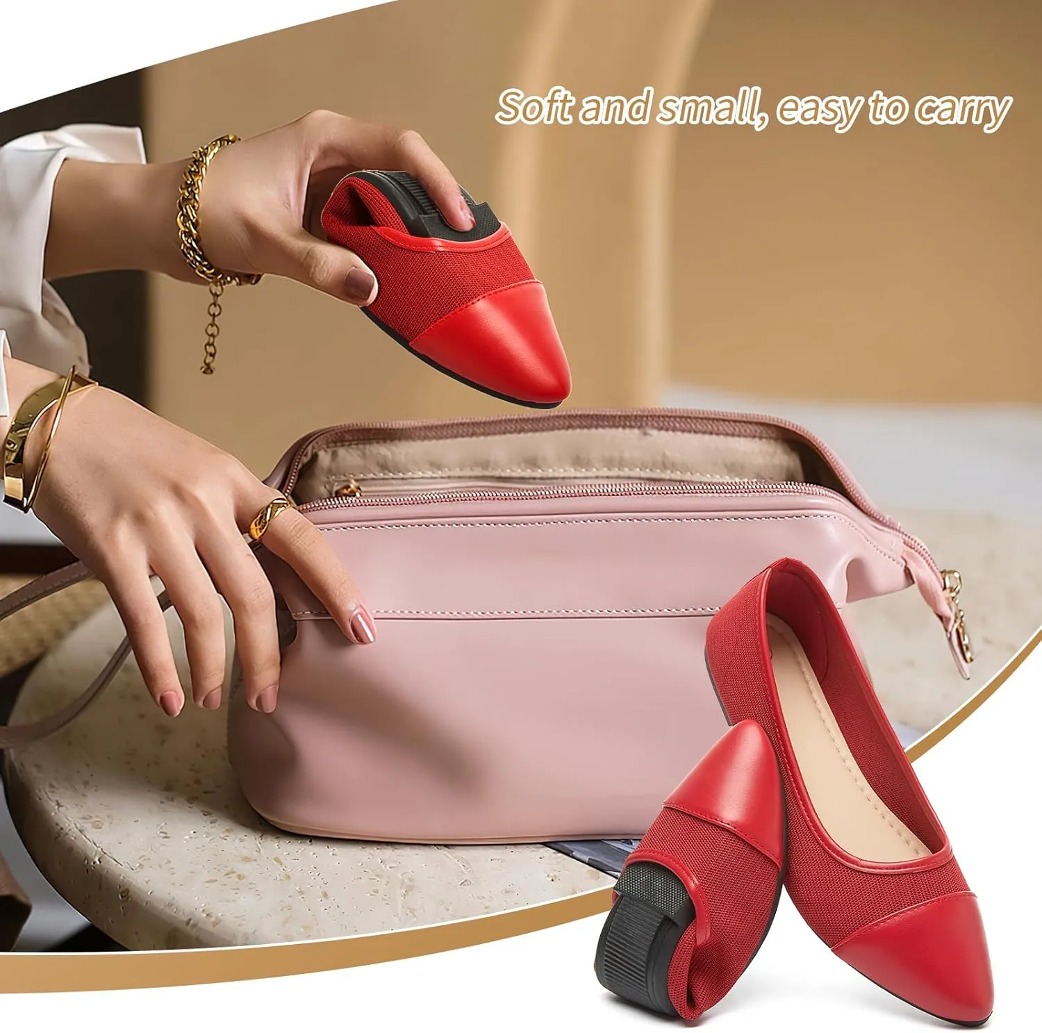 POVOGER Women's Pointed Toe Flats Womens Dressy Ballet Flats Foldable Low Heel Dress Shoes Comfortable