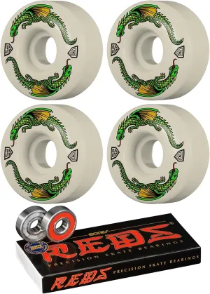 Powell Peralta Dragon Formula 93A Skateboard Wheels with Bones Reds Bearings Bundle