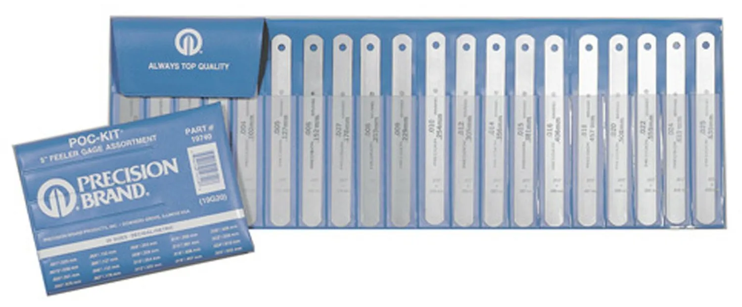 Precision Brand 19G20 Assorted 20 Piece Steel Feeler Gage Poc-Kit, High Carbon Spring Steel, Sturdy Vinyl Case, 1/2″ x 5″ Blades