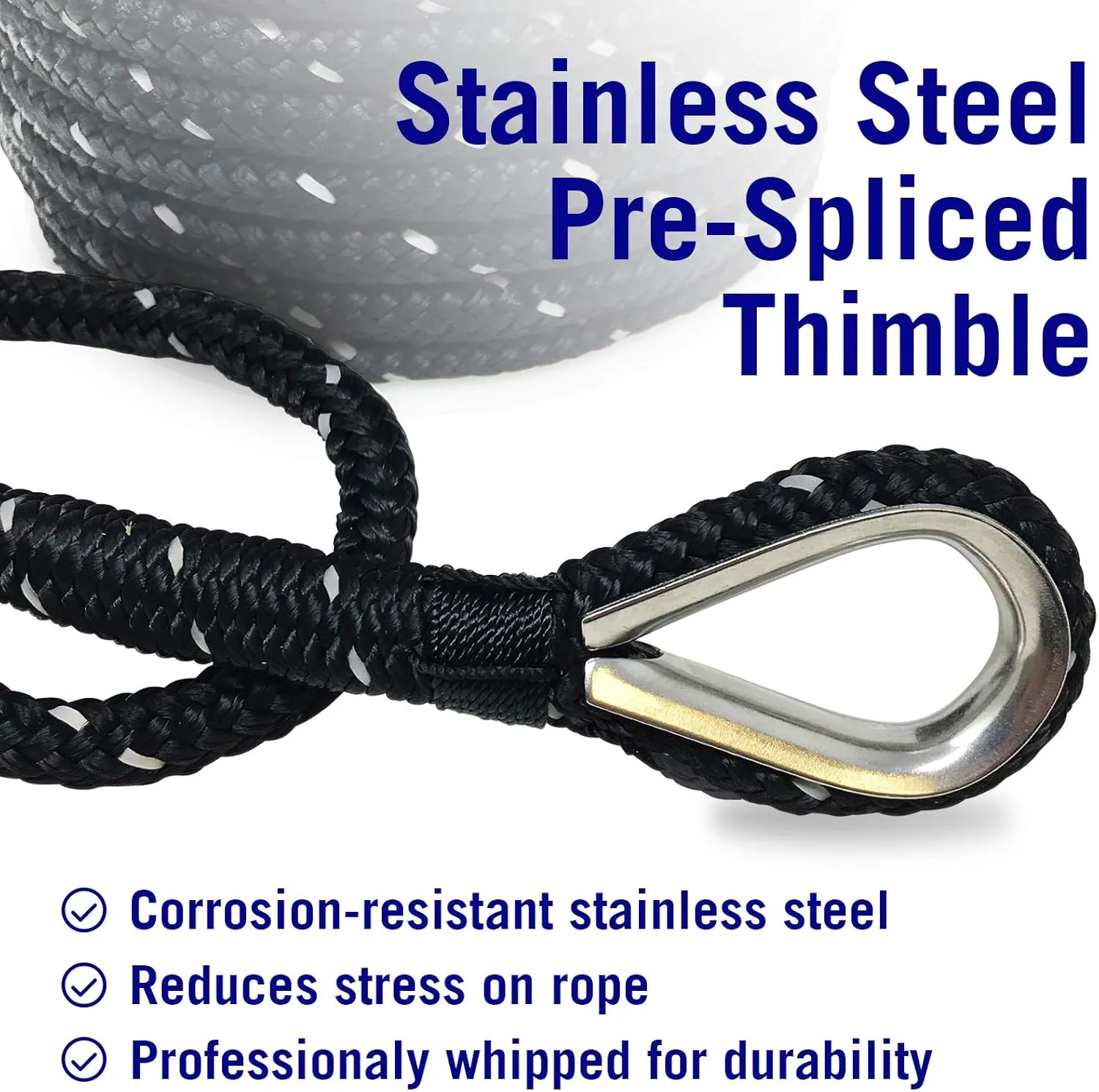 Premium Boat Anchor Rope, 100 Ft Double Braided Black Nylon Marine Line, 3/8 Inch Reel for Anchors and Boats