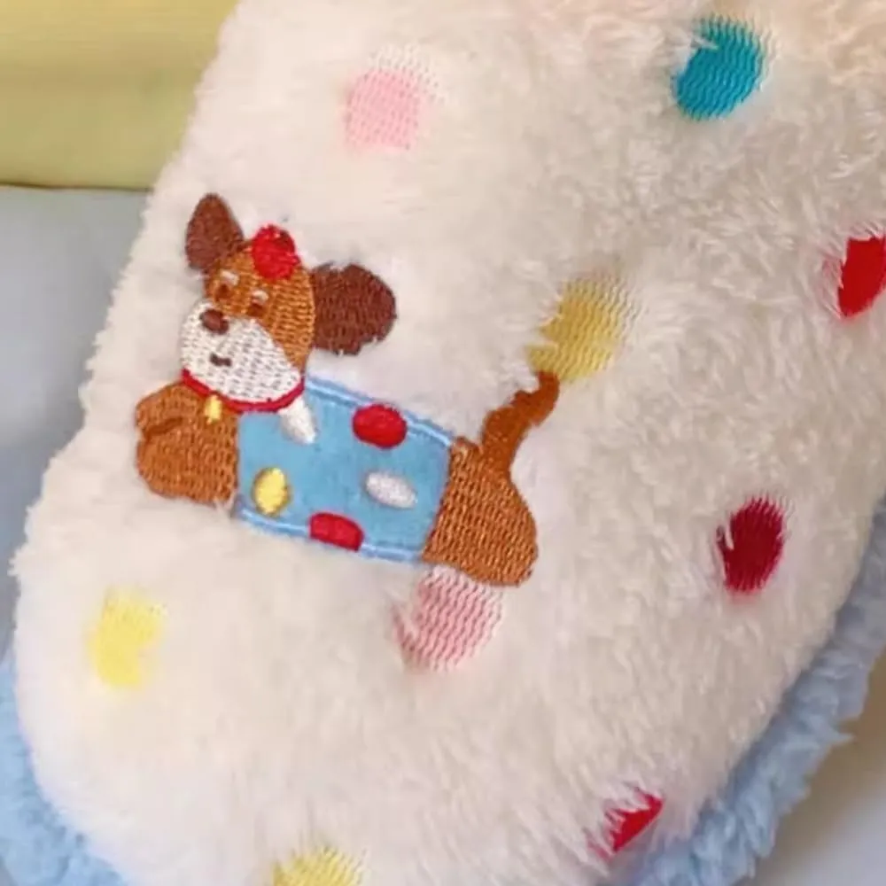 Premium Comfort Colorful Dot Cute Dog Thermal Non Slip Women's Fuzzy House Slippers Indoor Soft Warm Kawaii Home Shoes