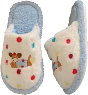 Premium Comfort Colorful Dot Cute Dog Thermal Non Slip Women's Fuzzy House Slippers Indoor Soft Warm Kawaii Home Shoes