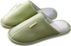 Premium Comfort Thermal Leather Stripes Non Slip Women's Fuzzy House Slippers Indoor Soft Warm Shoes Furry Sole