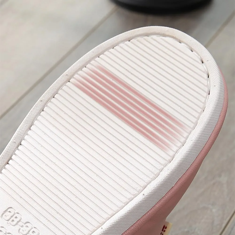 Premium Comfort Thermal Leather Stripes Non Slip Women's Fuzzy House Slippers Indoor Soft Warm Shoes Furry Sole