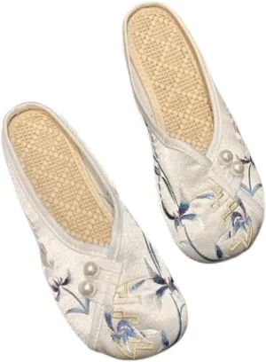 Premium Luxury Asian Satin Silk All Seasons Comfort Women's House Slippers Non Slip Indoor Outdoor Soft Home Slip On Shoes