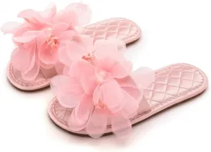 Premium Luxury Satin Silk All Seasons Comfort Lace Flowers Women's House Slippers Non Slip Indoor Soft Home Slip On Shoes