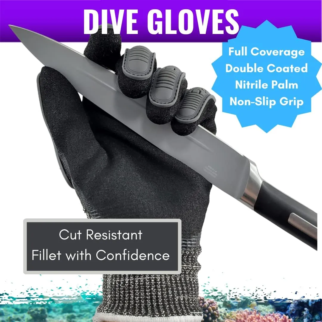 Premium Protection Pair of Dive Gloves for Hunting Lionfish, Lobster, Crab, Spearfishing, Working Underwater - Cut and Puncture Resistant