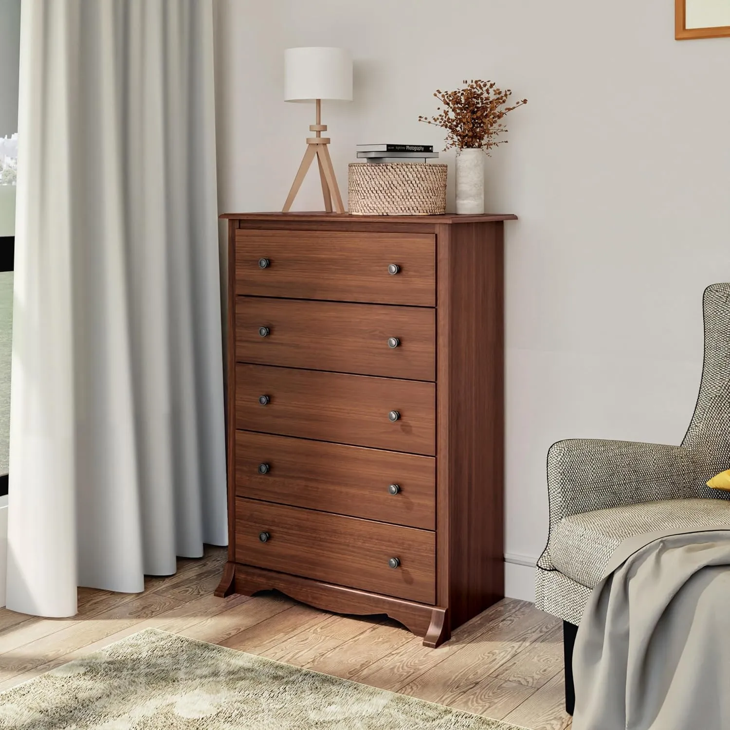 Prepac Sonoma Traditional 5-Drawer Tall Dresser for Bedroom, Functional Bedroom Dresser Chest of Drawers 17.75" D x 31.5" W x 44.75" H, Cherry