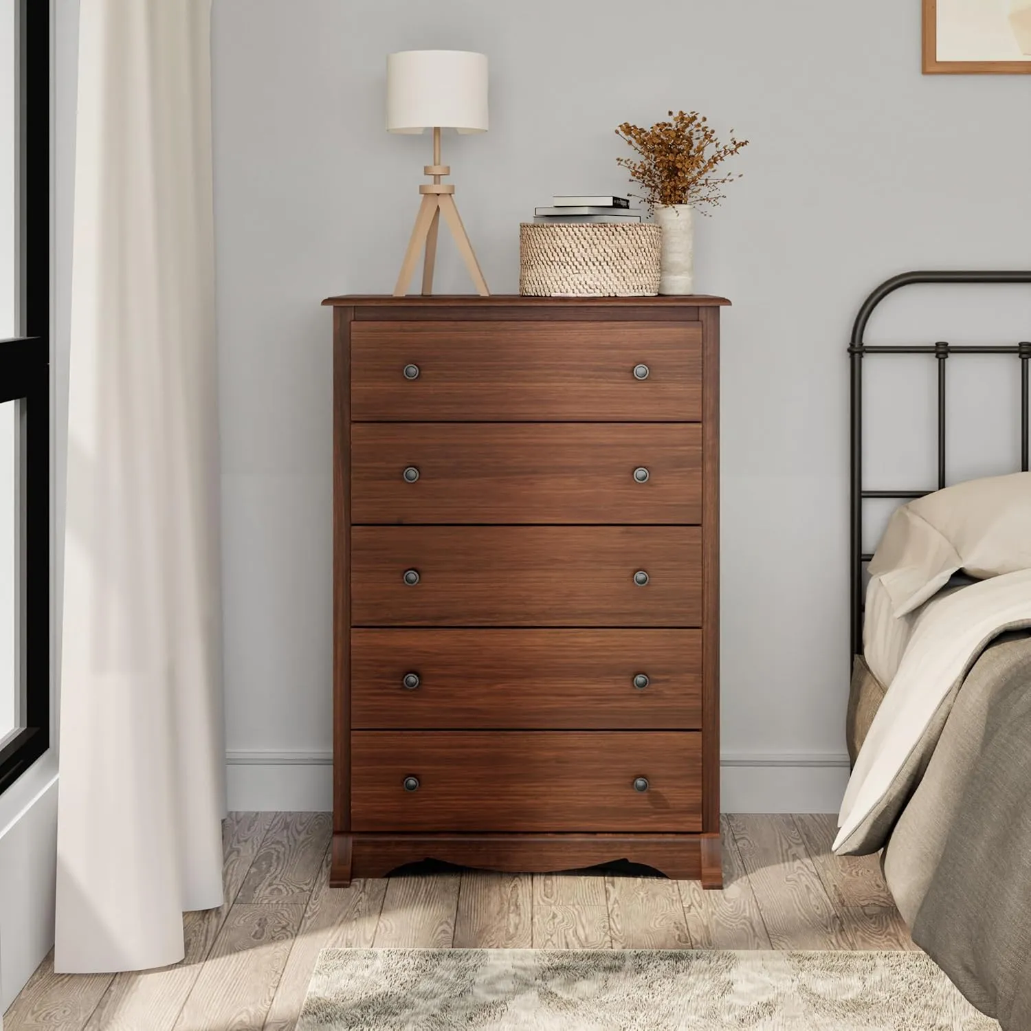 Prepac Sonoma Traditional 5-Drawer Tall Dresser for Bedroom, Functional Bedroom Dresser Chest of Drawers 17.75" D x 31.5" W x 44.75" H, Cherry