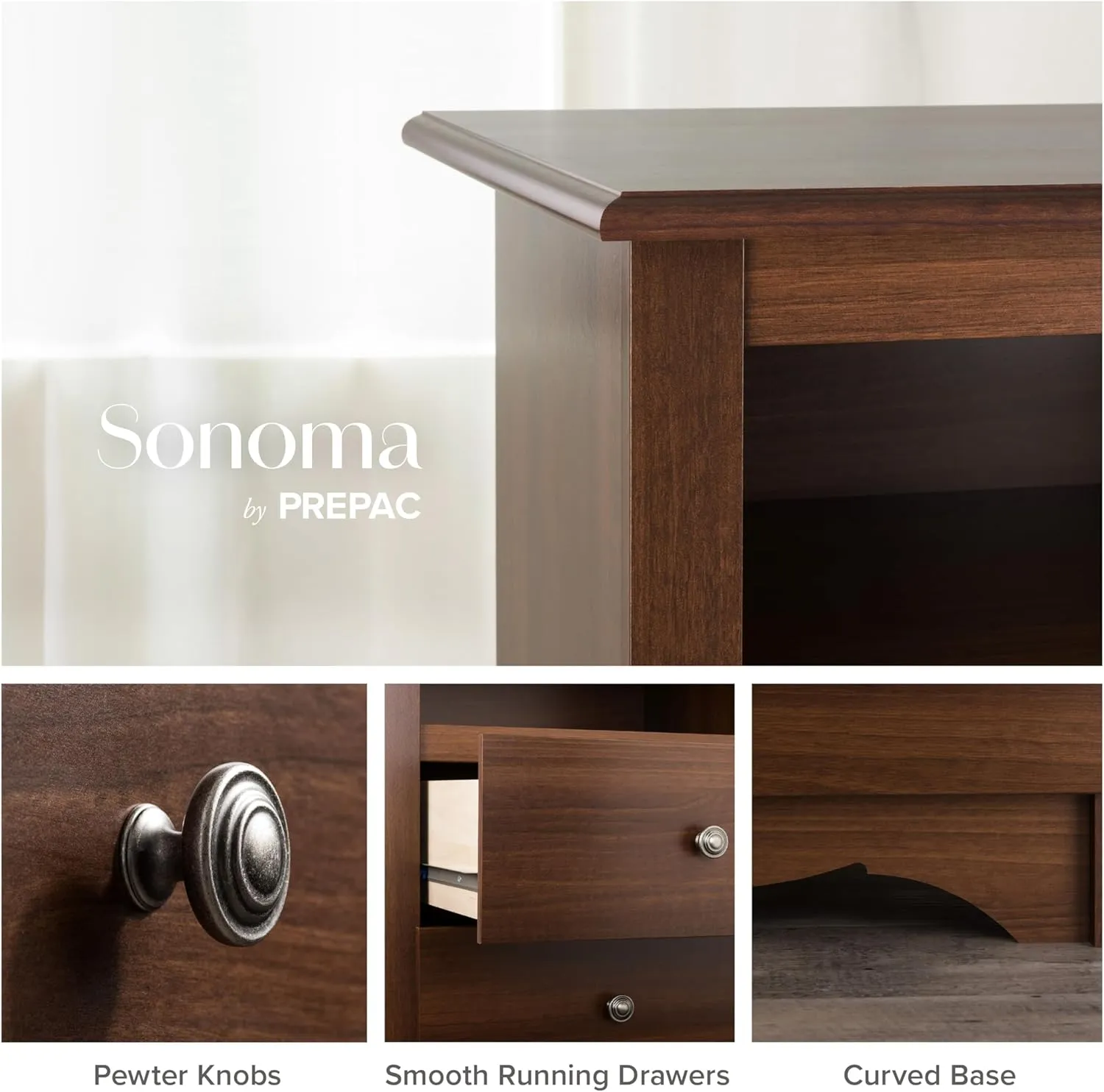 Prepac Sonoma Traditional 5-Drawer Tall Dresser for Bedroom, Functional Bedroom Dresser Chest of Drawers 17.75" D x 31.5" W x 44.75" H, Cherry