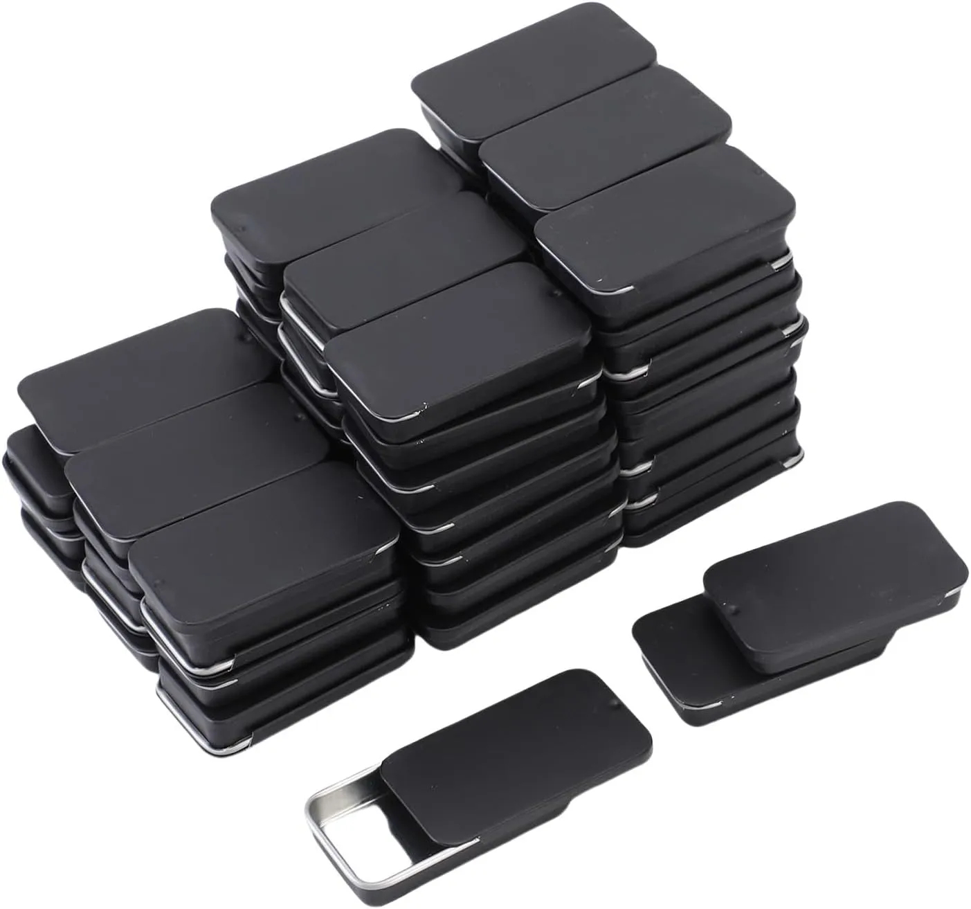 Pssopp 60Pcs Slide Top Small Tin Box, Smooth Rounded Sides Design Multifunctional Rectangular Tin Containers for Lip Balm Storage