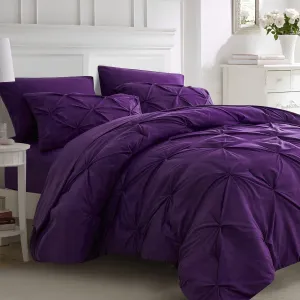 Purple Emperor Comforter Set - 7 Piece Pinch Pleated Bed in a Bag - 600 Thread Count 100% Egyptian Cotton Bedding Set - (30 inch Deep Pocket Sheet Set and 500GSM Comforter)