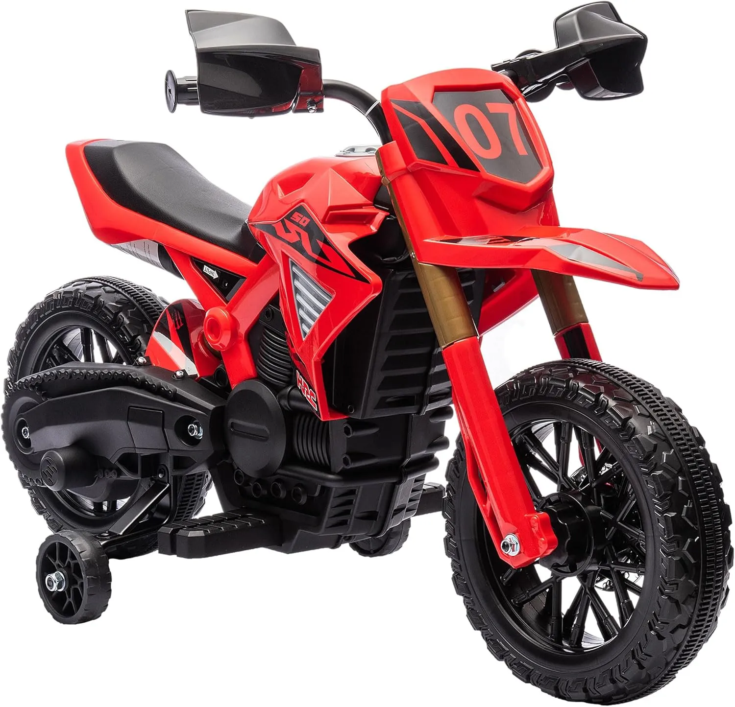 Qaba Kids Motorcycle, 6V Battery Powered Dirt Bike with Training Wheels, Horn & Start Sound, Electric Motorbike for Kids 3-8 Years, Red