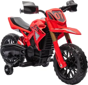 Qaba Kids Motorcycle, 6V Battery Powered Dirt Bike with Training Wheels, Horn & Start Sound, Electric Motorbike for Kids 3-8 Years, Red
