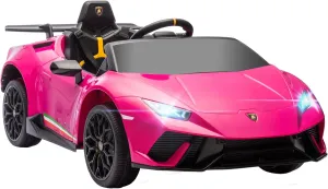 Qaba Lamborghini Huracan Licensed 12V Electric Car for Kids, Battery Powered Ride on Car with Parent Remote Control, Spring Suspension, Transport Wheel, Soft Start, LED Lights, Music, Pink