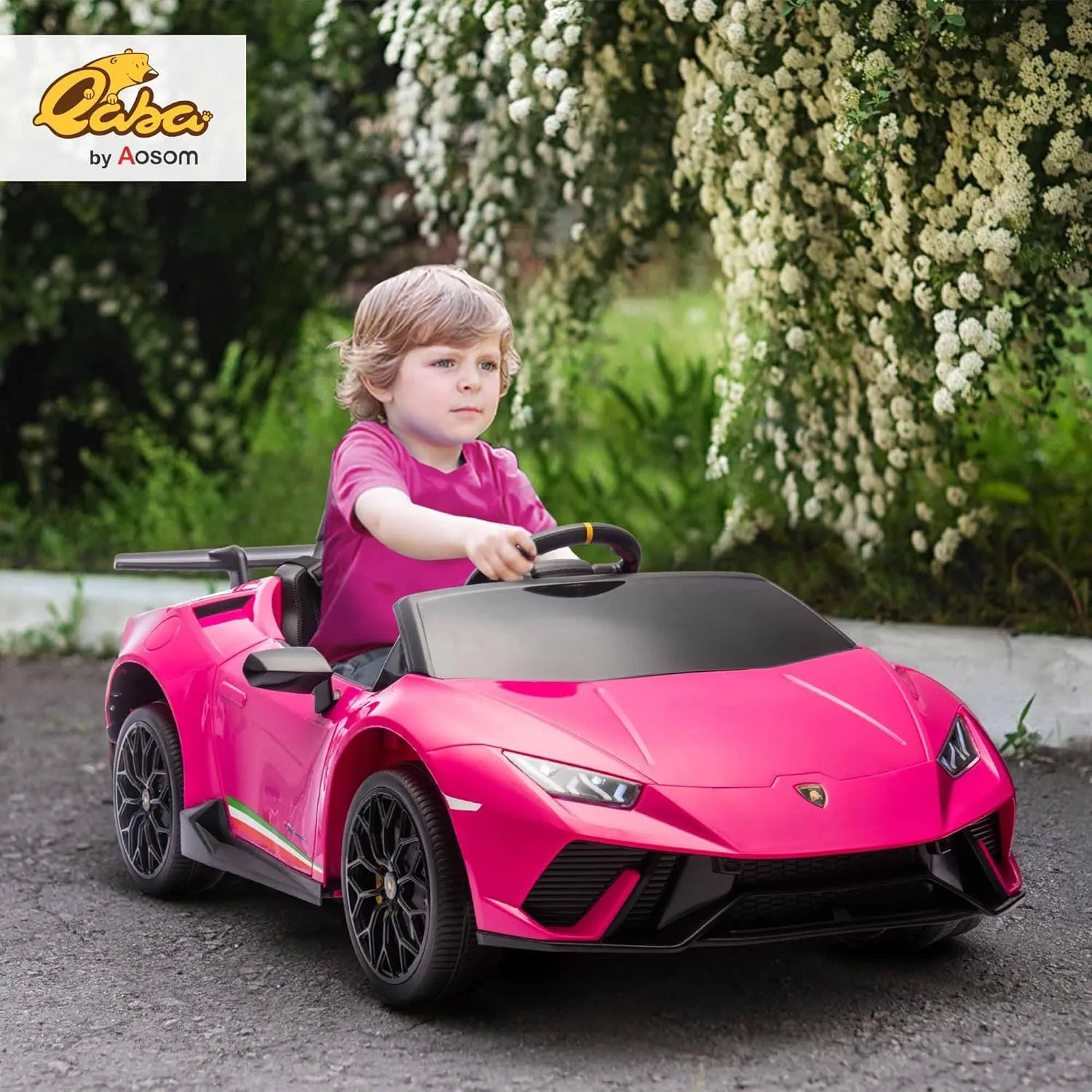 Qaba Lamborghini Huracan Licensed 12V Electric Car for Kids, Battery Powered Ride on Car with Parent Remote Control, Spring Suspension, Transport Wheel, Soft Start, LED Lights, Music, Pink