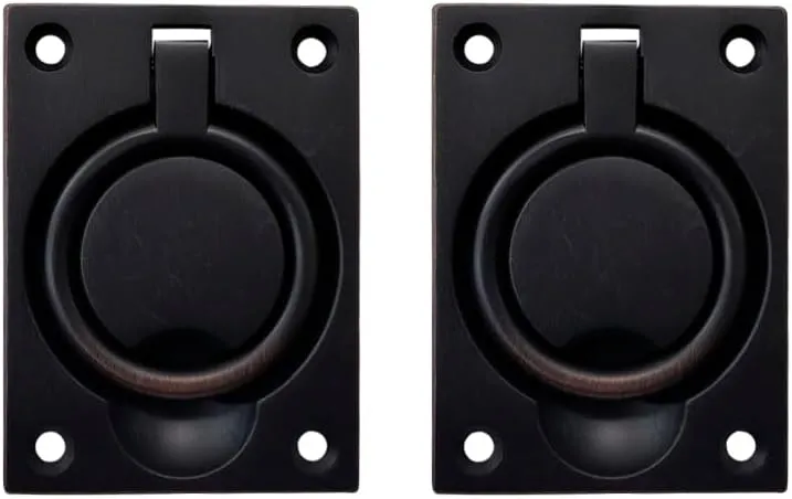 QCAA Solid Brass Large Heavy Rectangular Recessed Flush Ring Pull, 3-5/16"x 2-7/16", Classic Bronze, Made in Taiwan, 2 Pack
