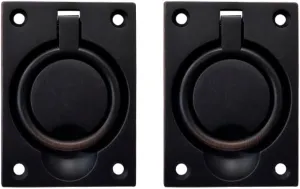 QCAA Solid Brass Large Heavy Rectangular Recessed Flush Ring Pull, 3-5/16"x 2-7/16", Classic Bronze, Made in Taiwan, 2 Pack