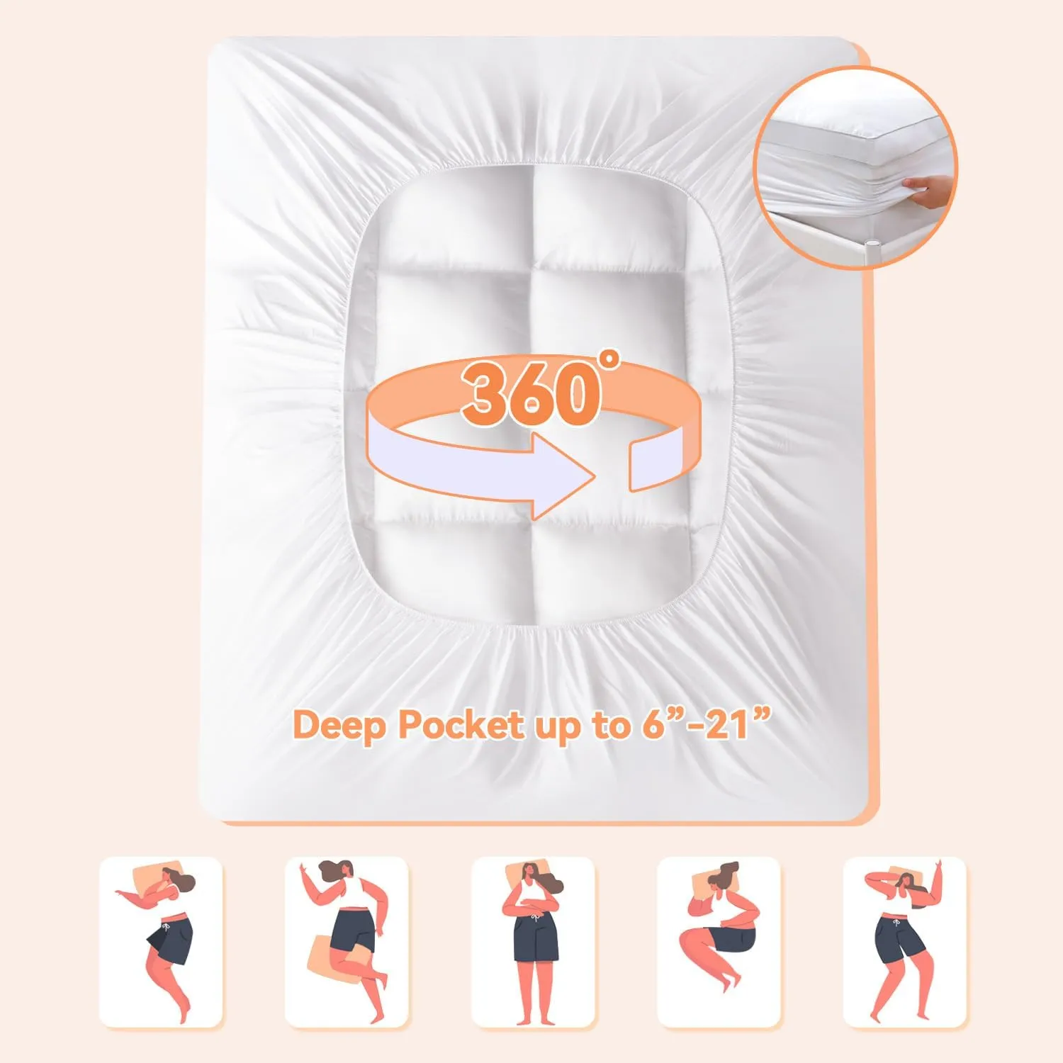 Queen Mattress Topper for Back Pain, Extra Thick Pillow Top Mattress Pad Cover with 8-21 Inch Deep Pocket, Soft Mattress Protector Overfilled Down Alternative (White, Queen)