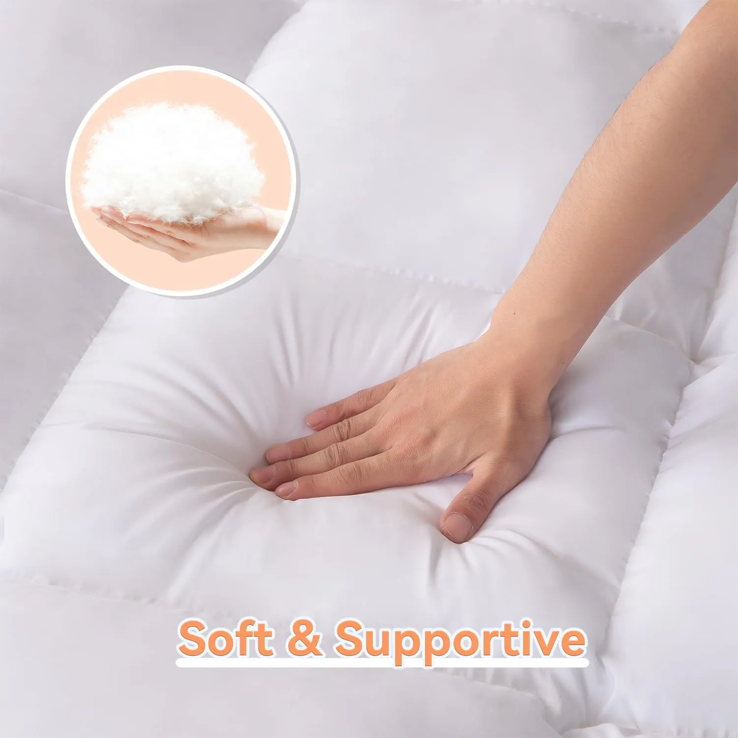 Queen Mattress Topper for Back Pain, Extra Thick Pillow Top Mattress Pad Cover with 8-21 Inch Deep Pocket, Soft Mattress Protector Overfilled Down Alternative (White, Queen)