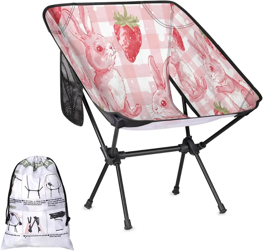 Rabbits Strawberries Mesh Portable Camping Chair Backpacking Chair for Adults Outdoor Folding Camping Chairs for Patio Camp Lawn Beach Travel Hiking
