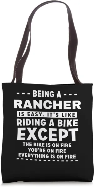 Rancher Job Is Easy Like Riding Bike on Fire Funny Tote Bag