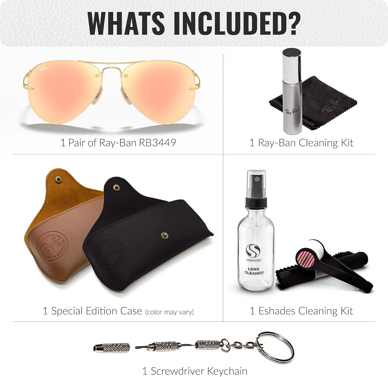 Ray-Ban RB3449 Pilot Sunglasses With Eyewear Kit Bundle - Adjustable Nose Pads - Formal and Casual Wear Retro Sunglasses