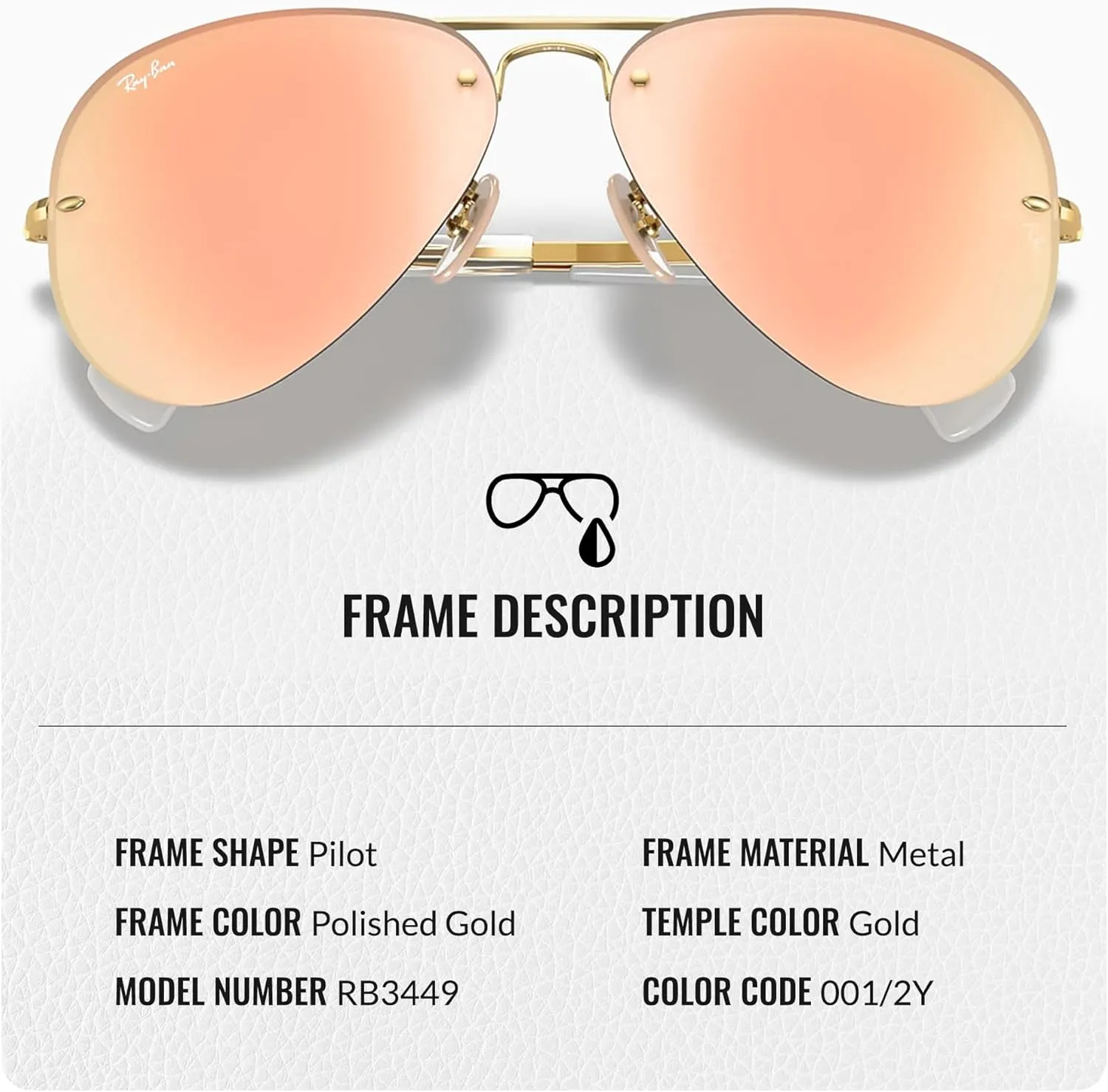 Ray-Ban RB3449 Pilot Sunglasses With Eyewear Kit Bundle - Adjustable Nose Pads - Formal and Casual Wear Retro Sunglasses