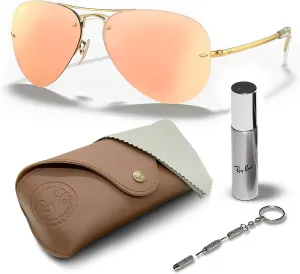 Ray-Ban RB3449 Pilot Sunglasses With Eyewear Kit Bundle - Adjustable Nose Pads - Formal and Casual Wear Retro Sunglasses