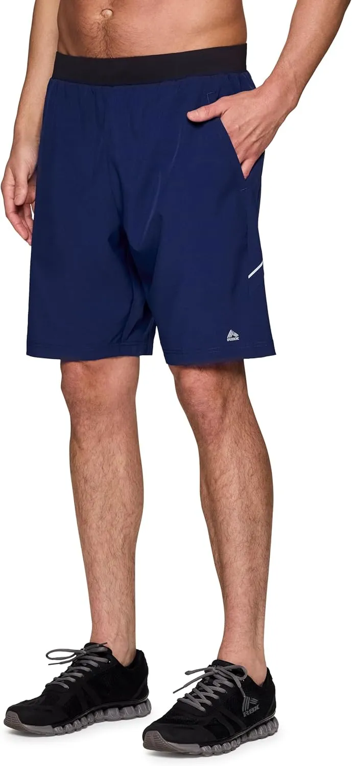 RBX Activewear Workout Shorts for Men, Quick Drying Woven Running Basketball Shorts with Flat Waistband, 9" Inseam