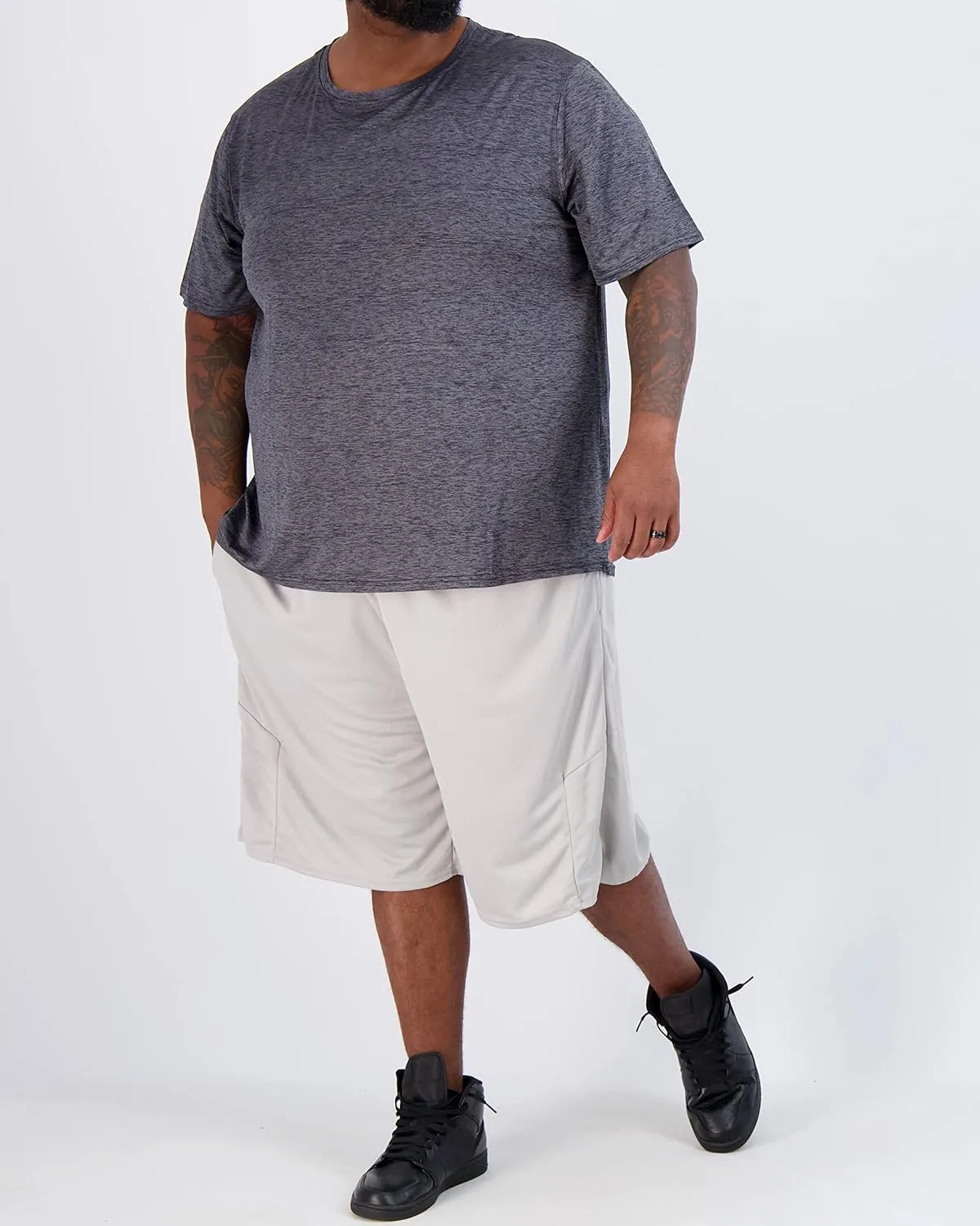 Real Essentials 3 Pack: Men’s Big & Tall Tech Stretch Long-Sleeve & Short-Sleeve Dry-Fit T-Shirt (3XT-5XT)