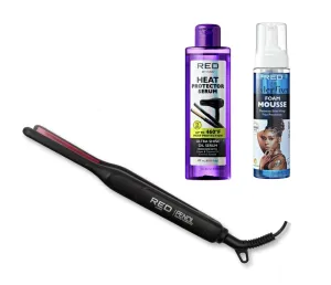 Red by Kiss 0.3in Pencil Flat Iron with Heat Protector and Foaming Mousse