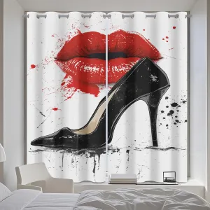 Red Lips Curtain, Sexy Lips Blackout Curtains 45 Inches Long 2 Panels, High Heel Drapes for Bedroom Living Room, Room Darkening Window Curtains 42W x 45L Inch