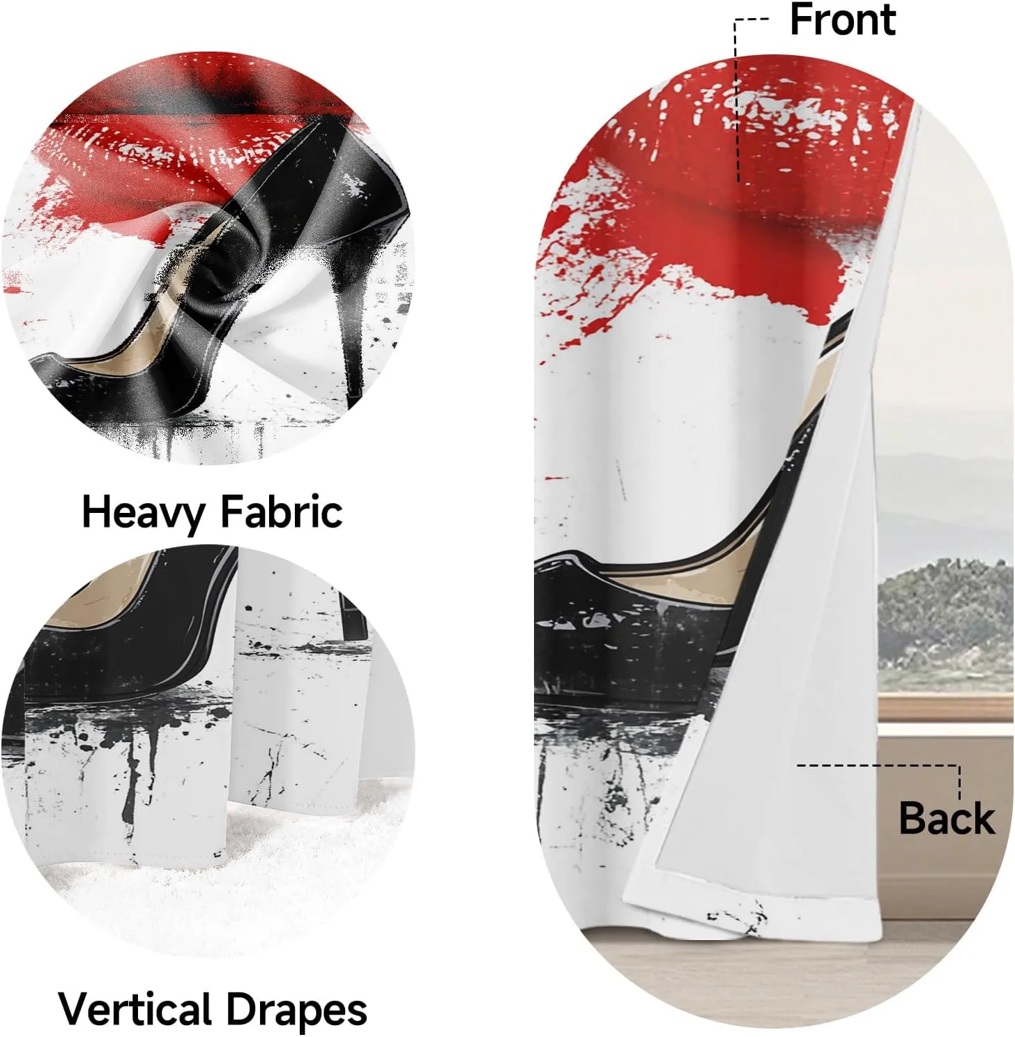 Red Lips Curtain, Sexy Lips Blackout Curtains 45 Inches Long 2 Panels, High Heel Drapes for Bedroom Living Room, Room Darkening Window Curtains 42W x 45L Inch