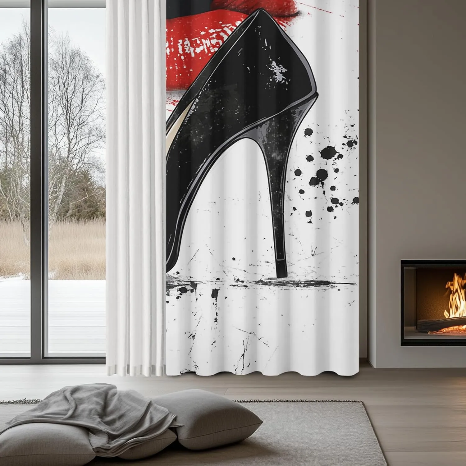 Red Lips Curtain, Sexy Lips Blackout Curtains 45 Inches Long 2 Panels, High Heel Drapes for Bedroom Living Room, Room Darkening Window Curtains 42W x 45L Inch