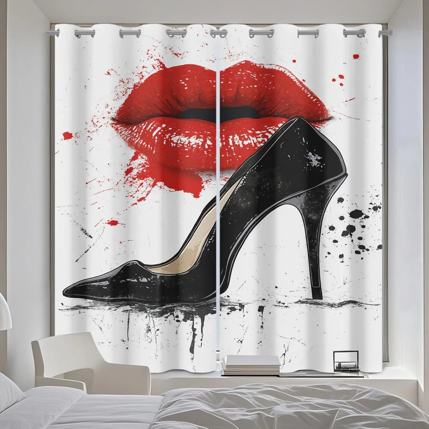 Red Lips Curtain, Sexy Lips Blackout Curtains 45 Inches Long 2 Panels, High Heel Drapes for Bedroom Living Room, Room Darkening Window Curtains 42W x 45L Inch