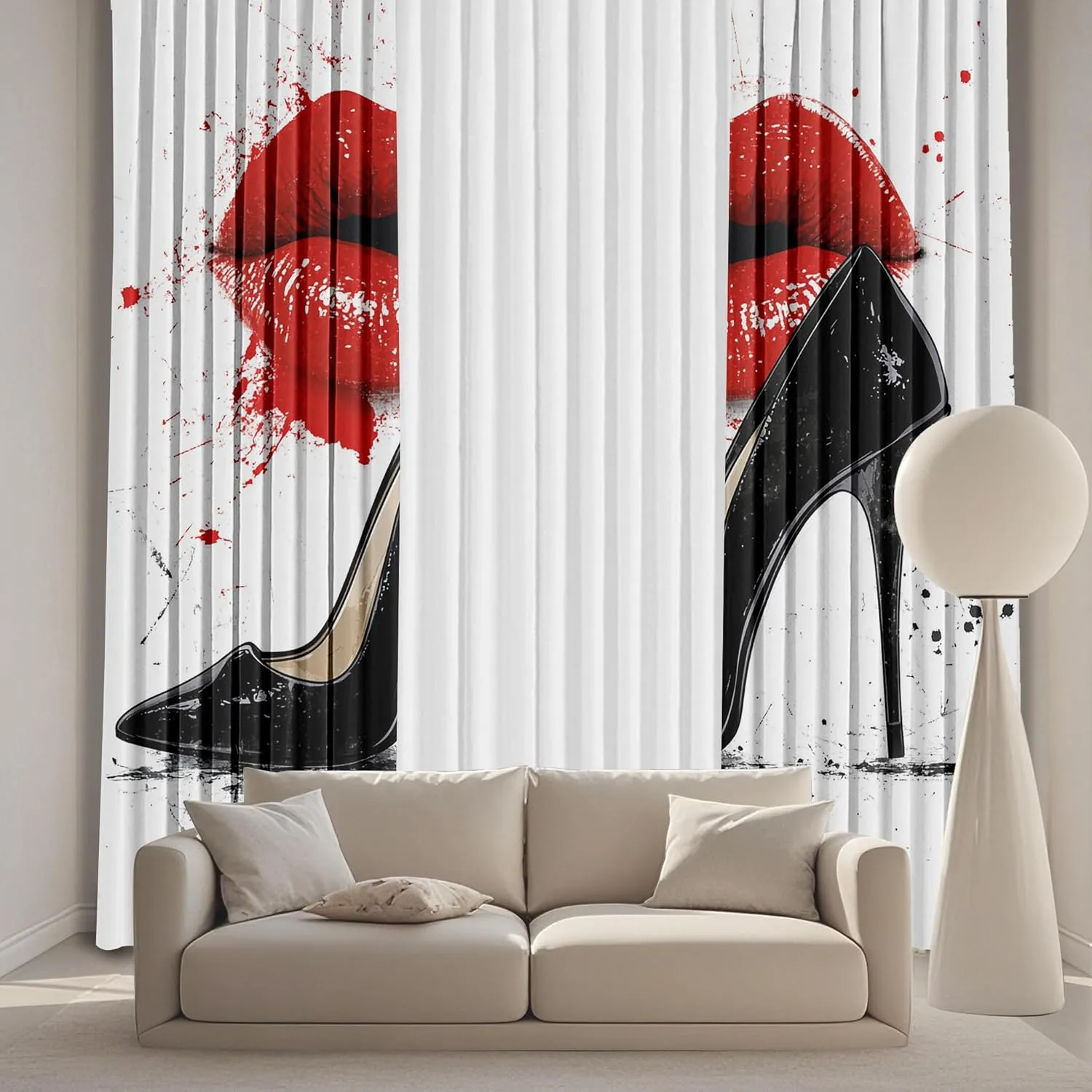 Red Lips Curtain, Sexy Lips Blackout Curtains 45 Inches Long 2 Panels, High Heel Drapes for Bedroom Living Room, Room Darkening Window Curtains 42W x 45L Inch