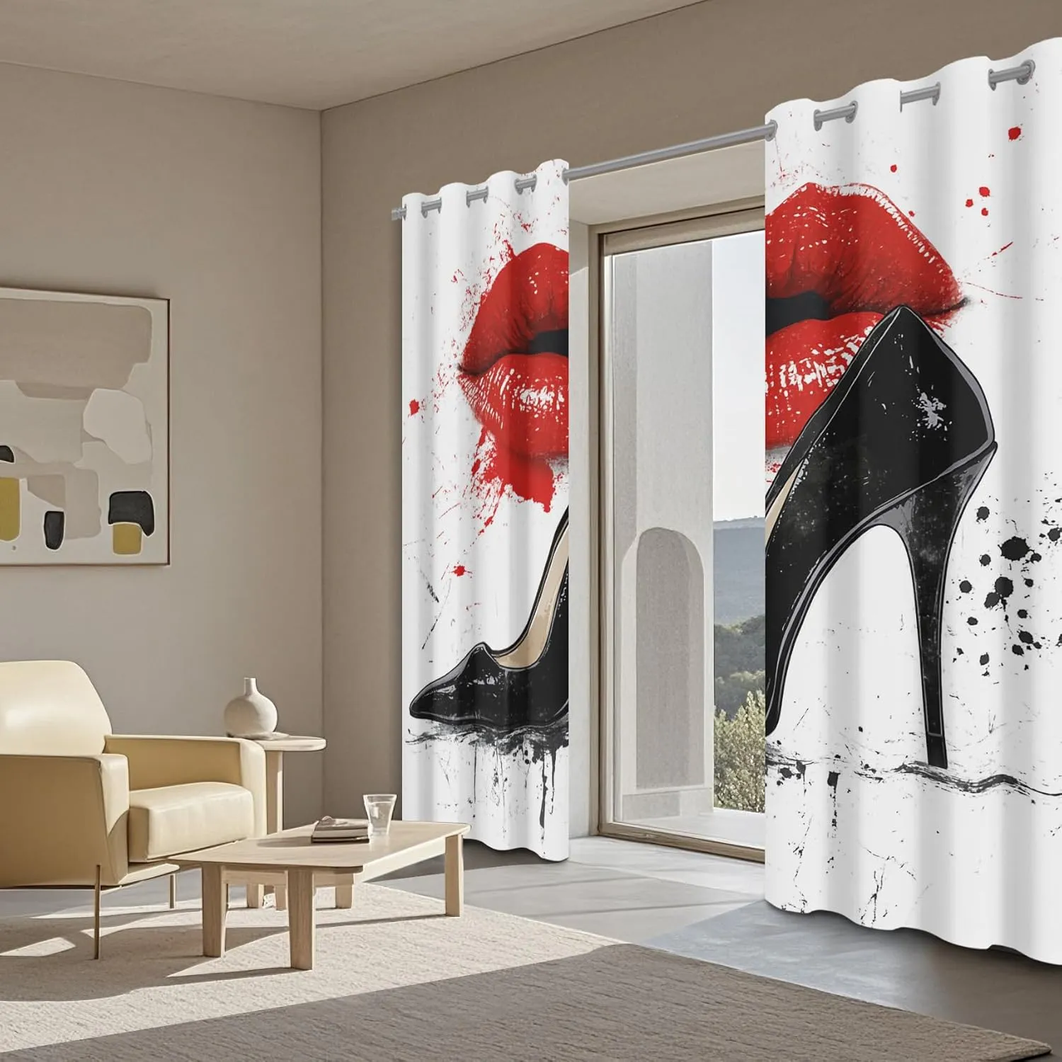 Red Lips Curtain, Sexy Lips Blackout Curtains 45 Inches Long 2 Panels, High Heel Drapes for Bedroom Living Room, Room Darkening Window Curtains 42W x 45L Inch