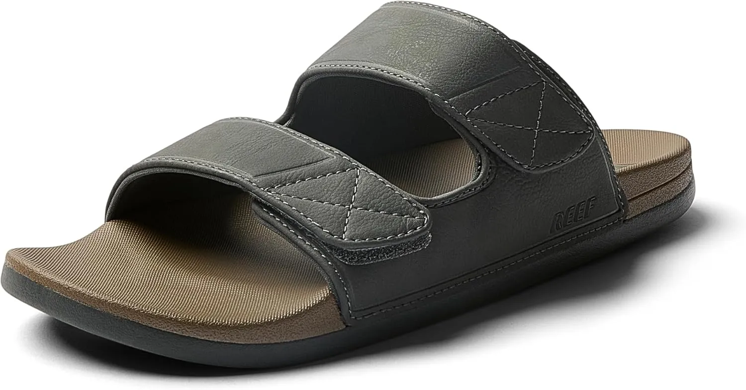 REEF Cushion Tradewind SL Men's Slides, Adjustable Velcro Vegan Leather Straps, Ultra Soft Cushion Footbed