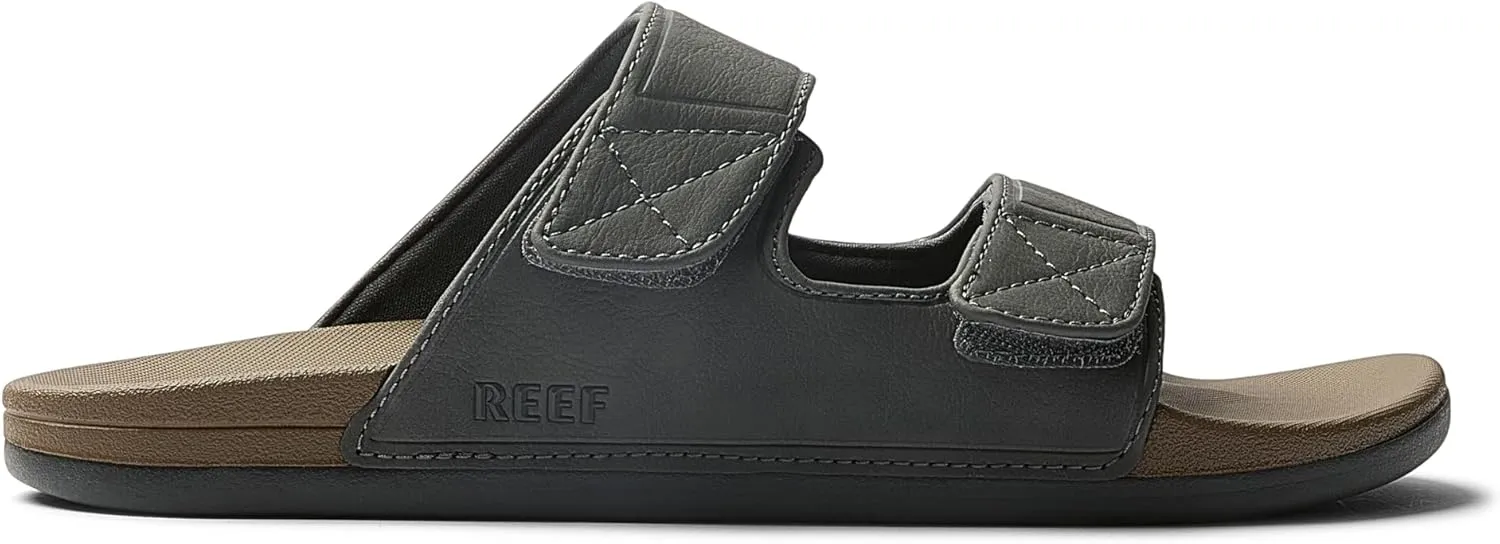 REEF Cushion Tradewind SL Men's Slides, Adjustable Velcro Vegan Leather Straps, Ultra Soft Cushion Footbed