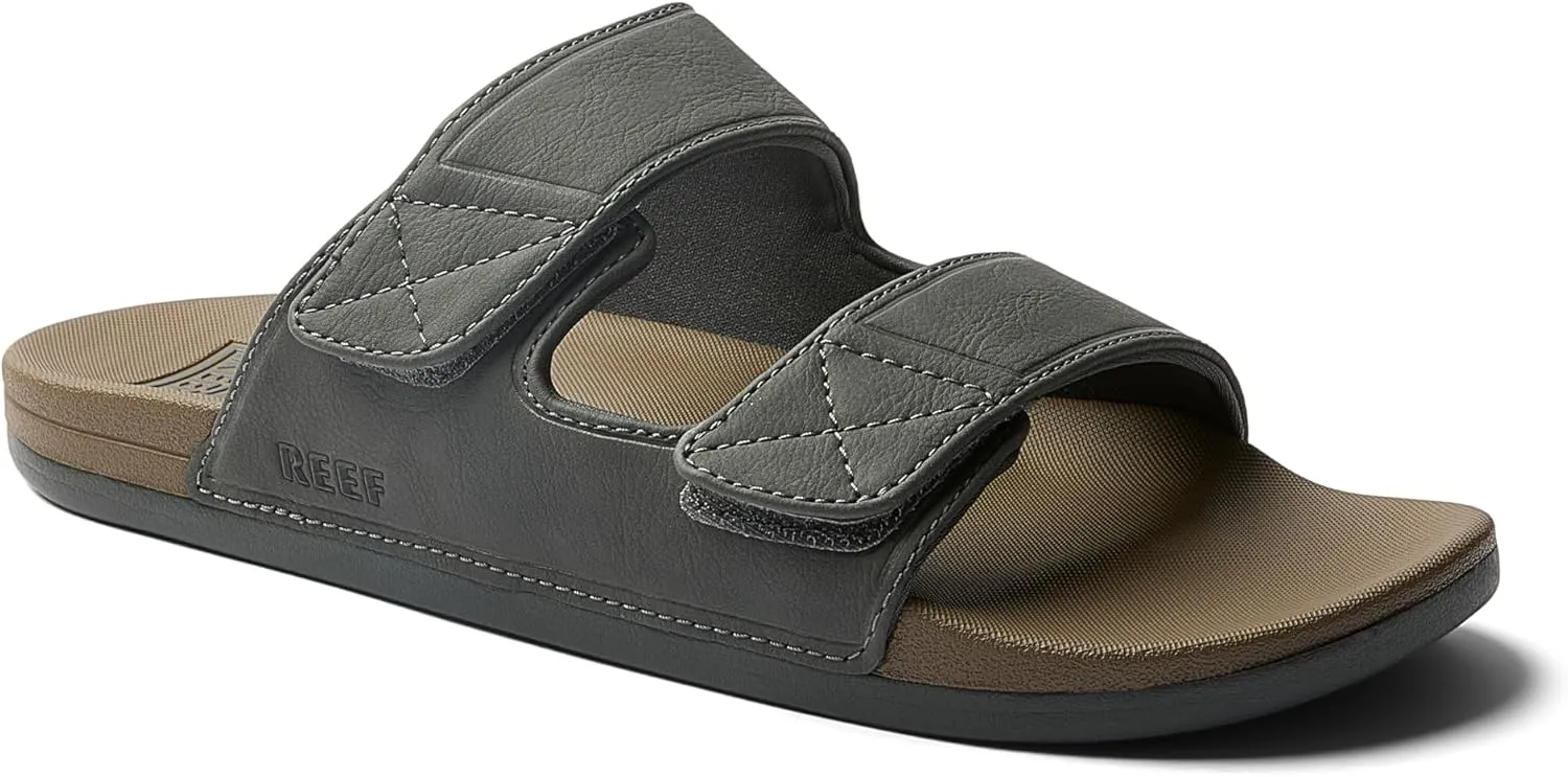 REEF Cushion Tradewind SL Men's Slides, Adjustable Velcro Vegan Leather Straps, Ultra Soft Cushion Footbed